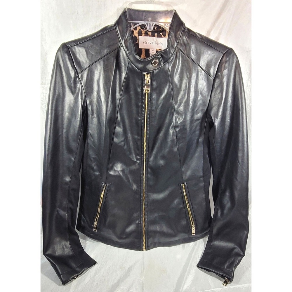 Calvin Klein Women's Soft Faux Vegan Leather Moto Jacket - Black - Size XS